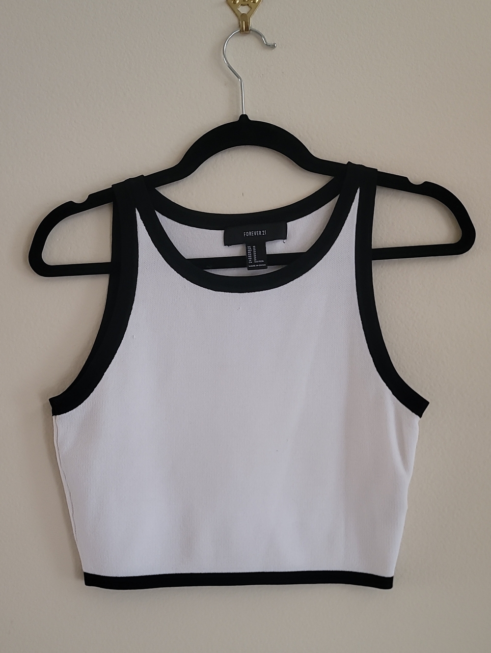 Forever 21 White Cropped Tank with Black Trim